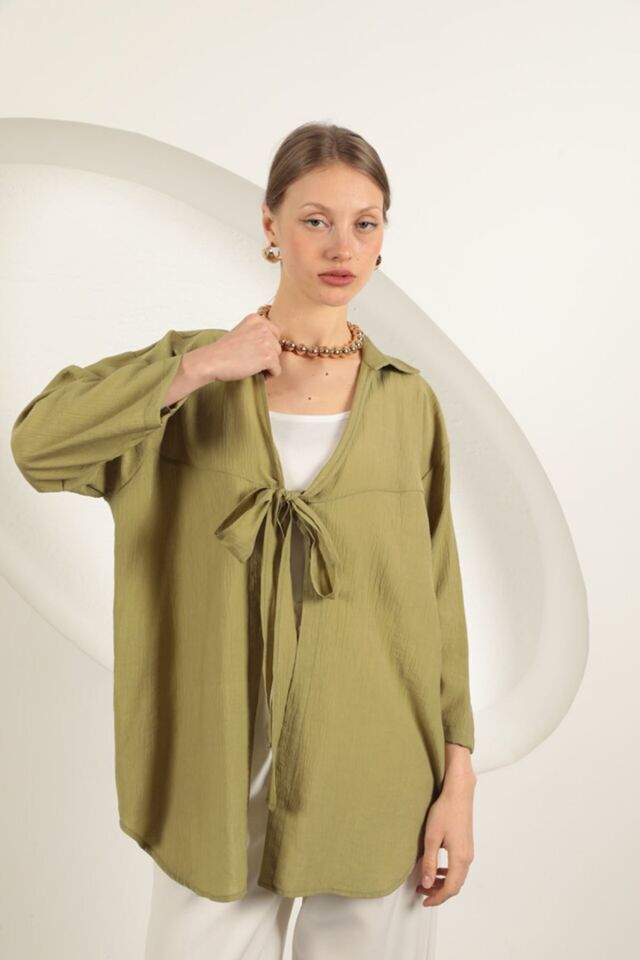 Ağaç Kabuğu Kumaş Kimono-Haki