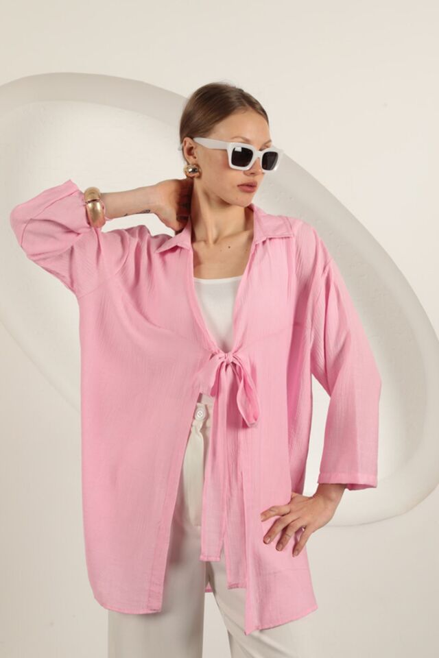 Ağaç Kabuğu Kumaş Kimono-Pembe