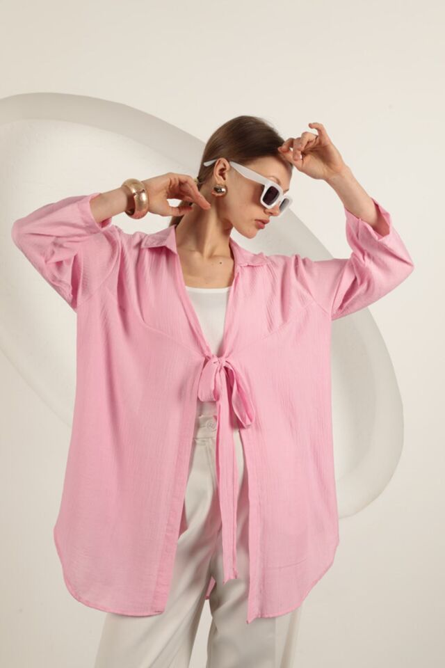 Ağaç Kabuğu Kumaş Kimono-Pembe