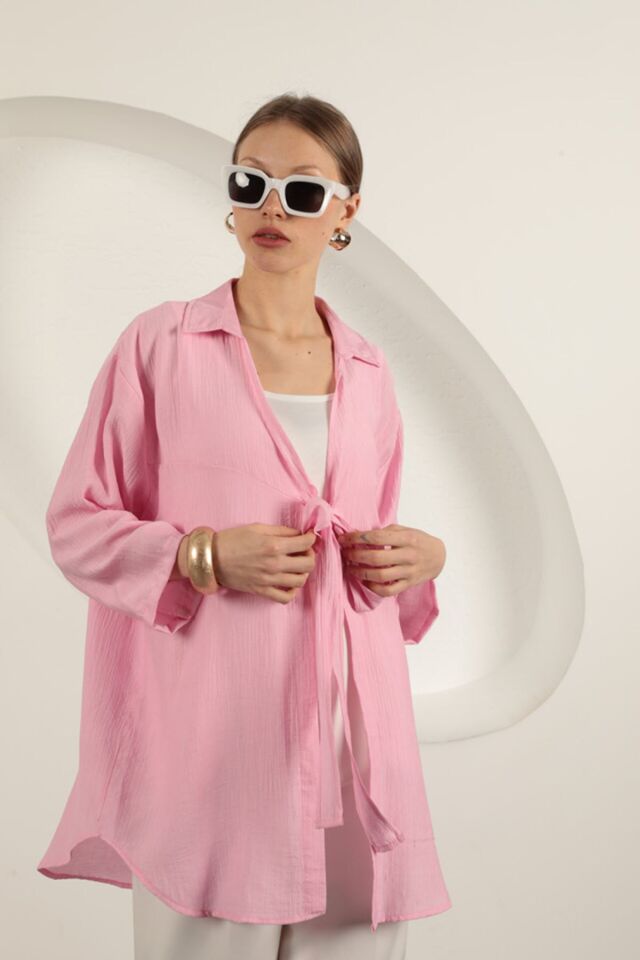 Ağaç Kabuğu Kumaş Kimono-Pembe