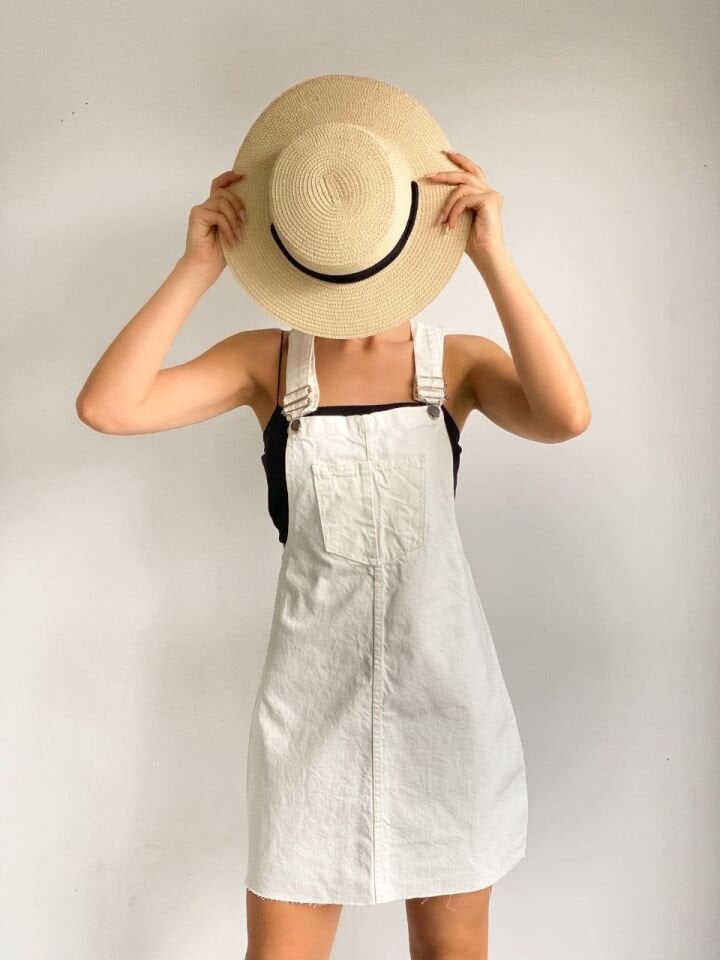 Askılı Denim Salopet Etek